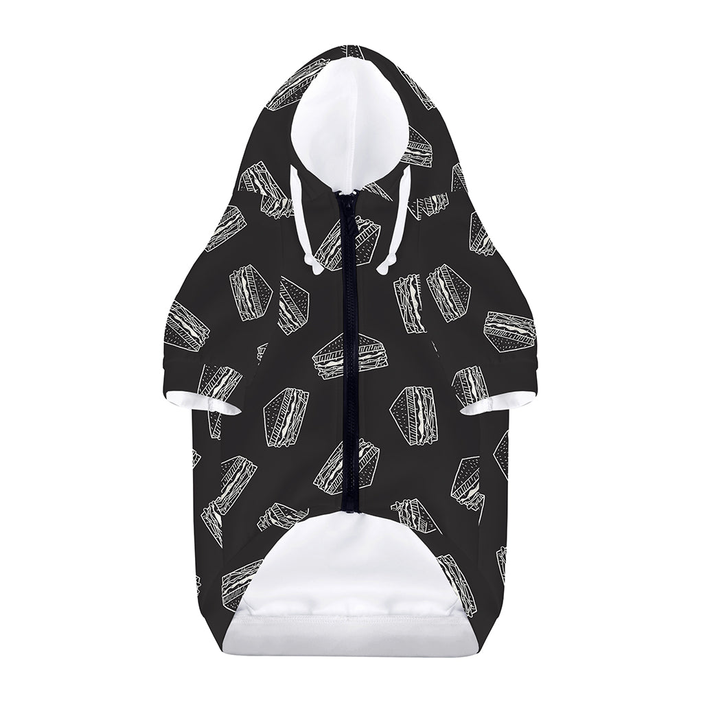 Black Doodle Sandwich Pattern Print Dog Zip Up Hoodie