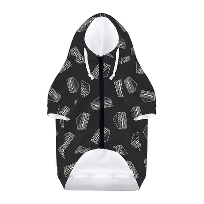 Black Doodle Sandwich Pattern Print Dog Zip Up Hoodie