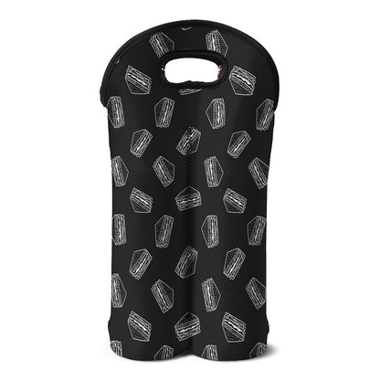 Black Doodle Sandwich Pattern Print Double Neoprene Wine Tote