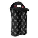 Black Doodle Sandwich Pattern Print Double Neoprene Wine Tote