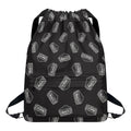 Black Doodle Sandwich Pattern Print Drawstring Backpack
