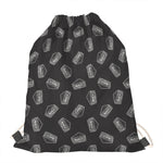 Black Doodle Sandwich Pattern Print Drawstring Bag
