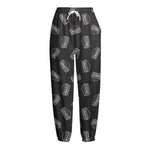 Black Doodle Sandwich Pattern Print Fleece Lined Knit Pants