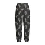 Black Doodle Sandwich Pattern Print Fleece Lined Knit Pants
