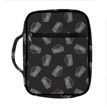 Black Doodle Sandwich Pattern Print Front Pocket Bible Bag