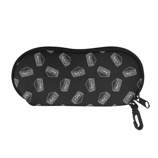 Black Doodle Sandwich Pattern Print Glasses Case