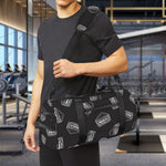 Black Doodle Sandwich Pattern Print Gym Bag