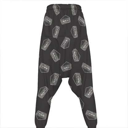Black Doodle Sandwich Pattern Print Hammer Pants