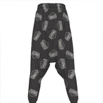 Black Doodle Sandwich Pattern Print Hammer Pants