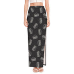 Black Doodle Sandwich Pattern Print High Slit Maxi Skirt
