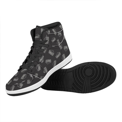 Black Doodle Sandwich Pattern Print High Top Leather Sneakers