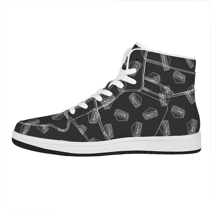 Black Doodle Sandwich Pattern Print High Top Leather Sneakers
