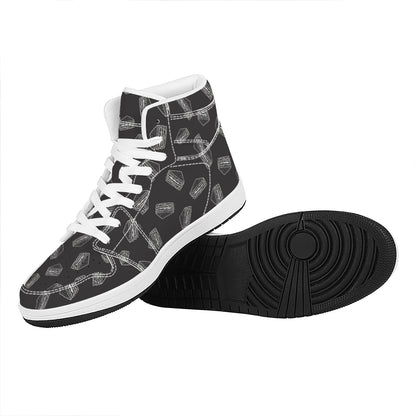 Black Doodle Sandwich Pattern Print High Top Leather Sneakers