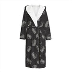 Black Doodle Sandwich Pattern Print Hooded Bathrobe