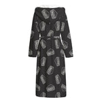 Black Doodle Sandwich Pattern Print Hooded Bathrobe
