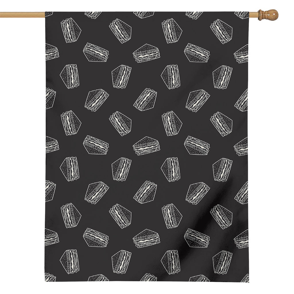 Black Doodle Sandwich Pattern Print House Flag
