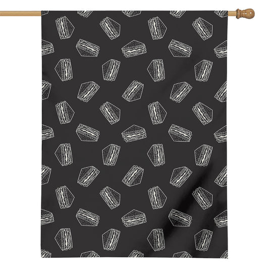 Black Doodle Sandwich Pattern Print House Flag