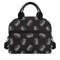 Black Doodle Sandwich Pattern Print Insulated Lunch Bag