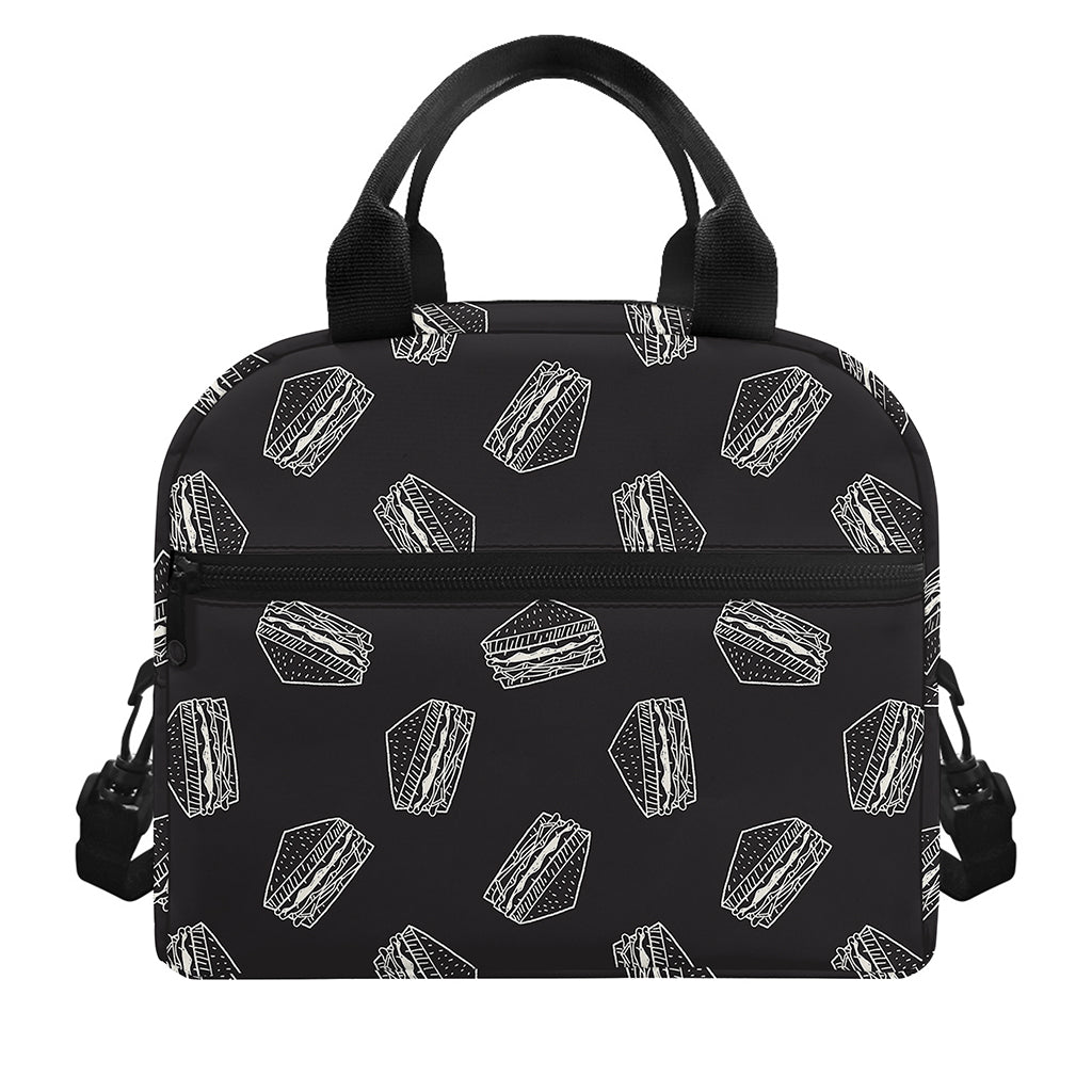 Black Doodle Sandwich Pattern Print Insulated Lunch Bag