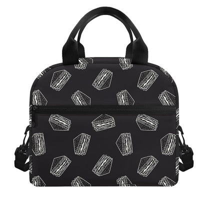 Black Doodle Sandwich Pattern Print Insulated Lunch Bag