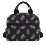 Black Doodle Sandwich Pattern Print Insulated Lunch Bag