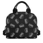 Black Doodle Sandwich Pattern Print Insulated Lunch Bag