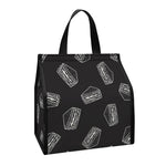 Black Doodle Sandwich Pattern Print Insulated Lunch Tote