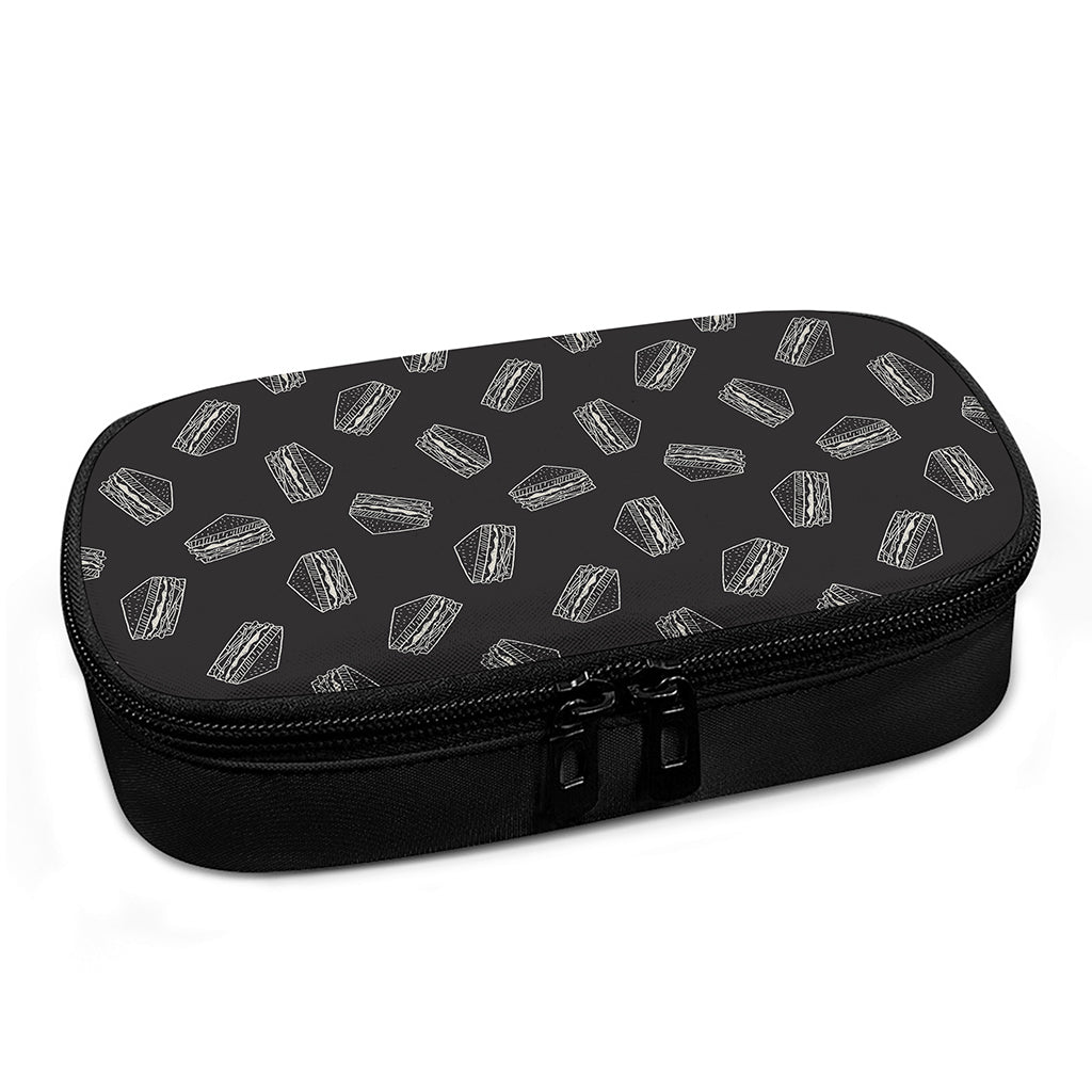 Black Doodle Sandwich Pattern Print Insulin Cooler Travel Case