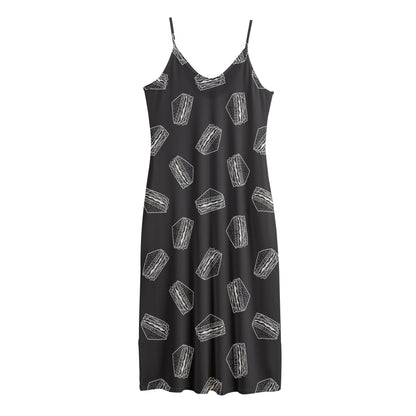 Black Doodle Sandwich Pattern Print Jersey Midi Cami Dress