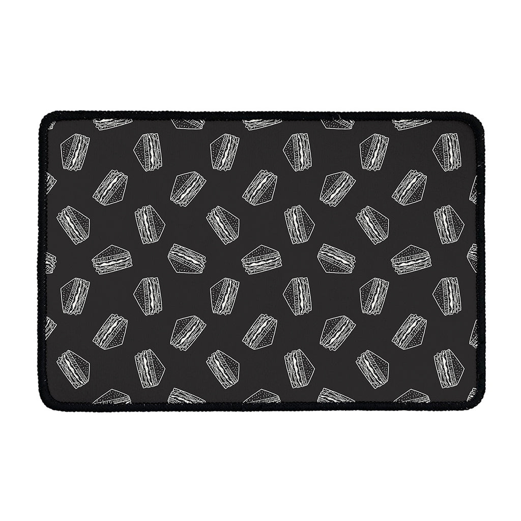 Black Doodle Sandwich Pattern Print Kitchen Mat