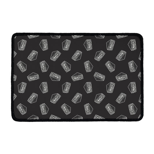 Black Doodle Sandwich Pattern Print Kitchen Mat