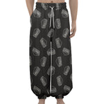 Black Doodle Sandwich Pattern Print Lantern Pants
