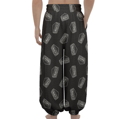 Black Doodle Sandwich Pattern Print Lantern Pants