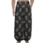 Black Doodle Sandwich Pattern Print Lantern Pants