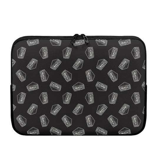 Black Doodle Sandwich Pattern Print Laptop Sleeve