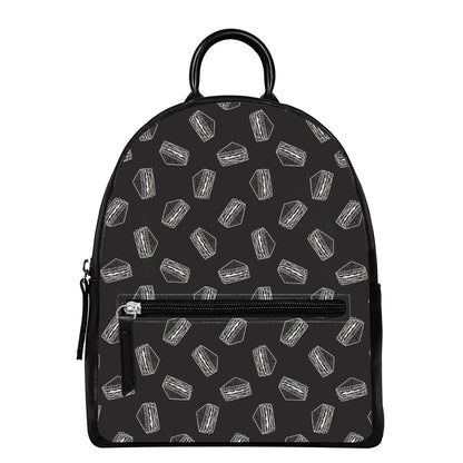 Black Doodle Sandwich Pattern Print Leather Backpack
