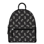 Black Doodle Sandwich Pattern Print Leather Backpack
