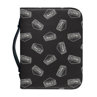 Black Doodle Sandwich Pattern Print Leather Bible Cover