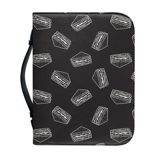 Black Doodle Sandwich Pattern Print Leather Bible Cover