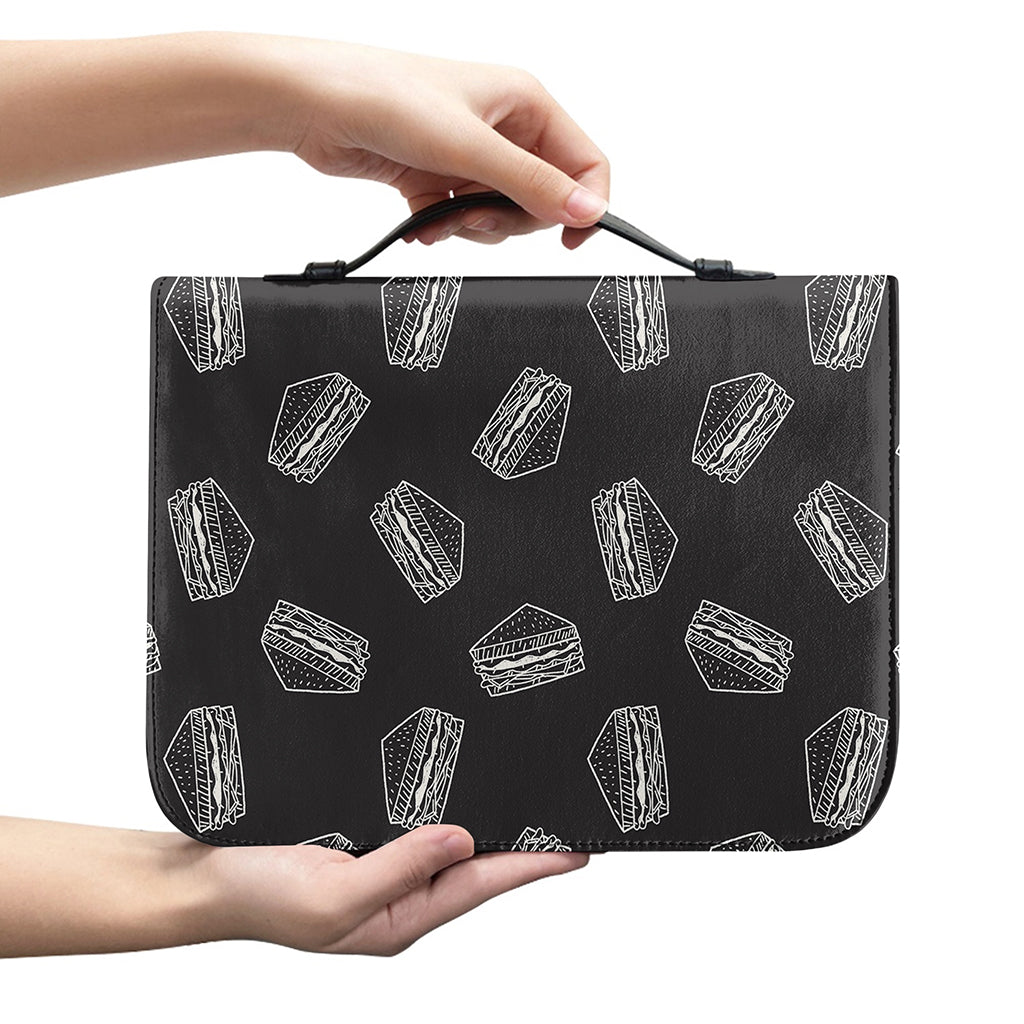 Black Doodle Sandwich Pattern Print Leather Bible Cover