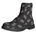 Black Doodle Sandwich Pattern Print Lace-Up Boots
