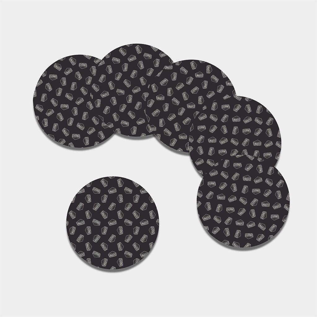 Black Doodle Sandwich Pattern Print Leather Coaster Set