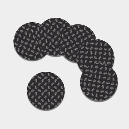 Black Doodle Sandwich Pattern Print Leather Coaster Set