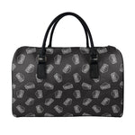 Black Doodle Sandwich Pattern Print Leather Duffle Bag