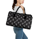 Black Doodle Sandwich Pattern Print Leather Duffle Bag