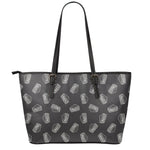 Black Doodle Sandwich Pattern Print Leather Tote Bag