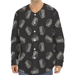 Black Doodle Sandwich Pattern Print Long Sleeve Baseball Jersey