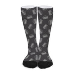 Black Doodle Sandwich Pattern Print Long Socks