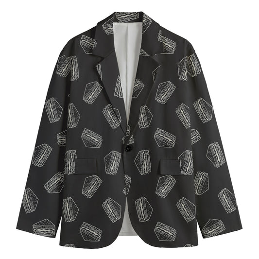 Black Doodle Sandwich Pattern Print Men's Blazer