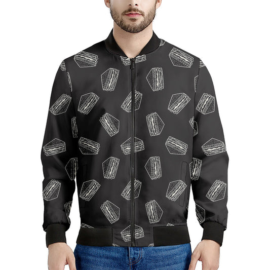 Black Doodle Sandwich Pattern Print Men's Bomber Jacket